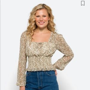 Sheer Sleeve Smocked Blouse